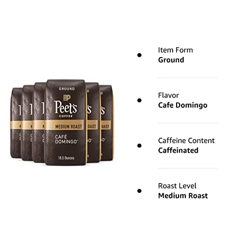 Peet's Coffee, Medium Roast Ground Coffee - Café Domingo 63 Ounces (6 Bags of 10.5 Ounces)
