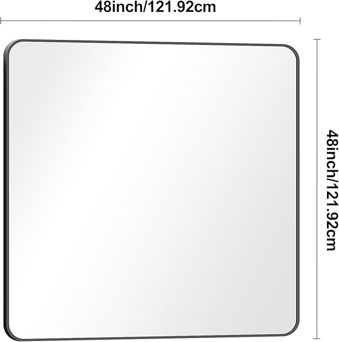 48x48 inch Bathroom Mirror,Black Rectangle Mirror,Wall Mounted Bathroom Frame Vanity Mirror with Round Corner for Bedroom Living Room,Entryway Hangs Horizontal or Vertical