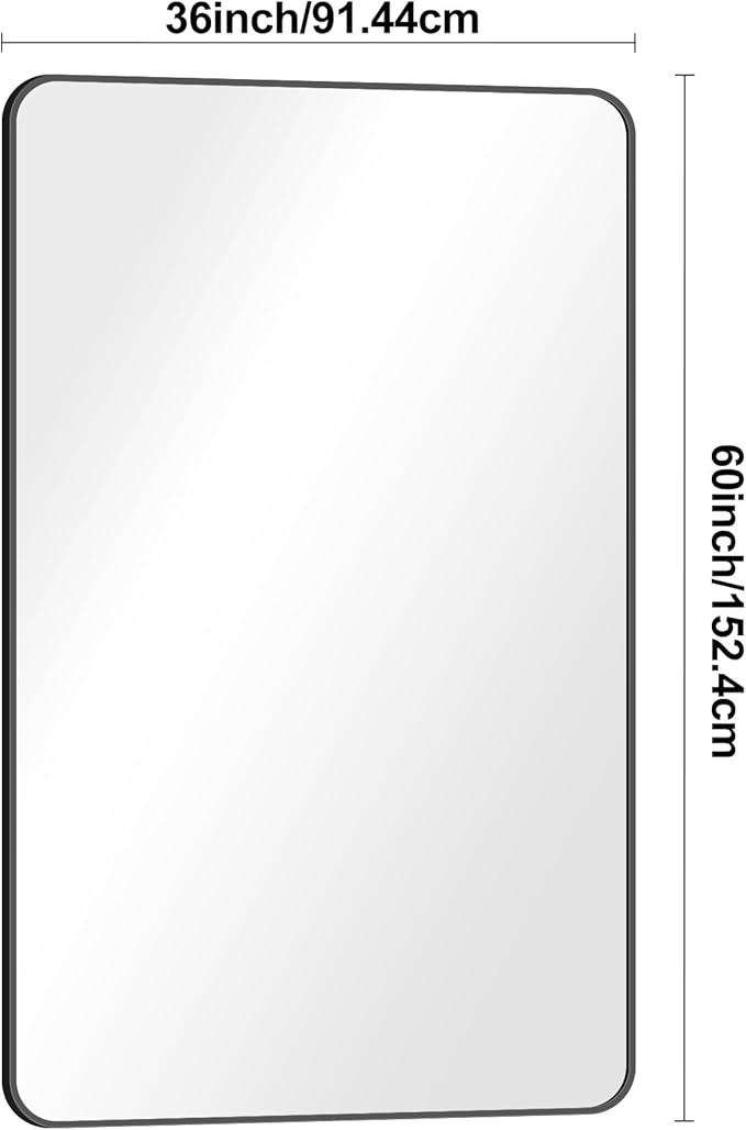 60x36 inch Large Bathroom Mirror,Black Rectangle Mirror,Wall Mounted Bathroom Frame Vanity Mirror with Round Corner for Bedroom Living Room, Entryway Hangs Horizontal or Vertical