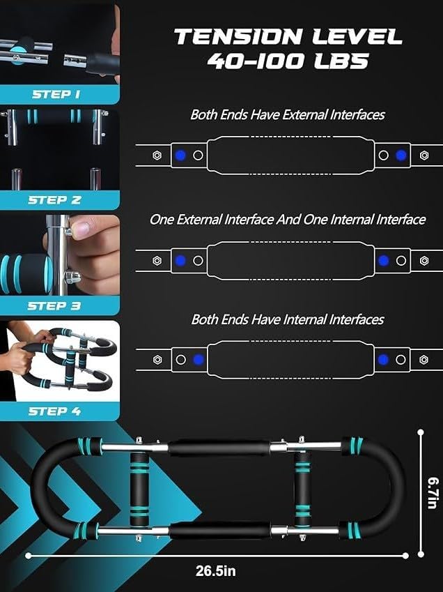 40-100 LBS Adjustable Power Twister Arm Trainer, Forearm Triceps Chest Enhanced Exercise Strengthener, Portable Detachable Spring Resistance Upper Body Fitness Machine for Home & Gym Workout Equipment