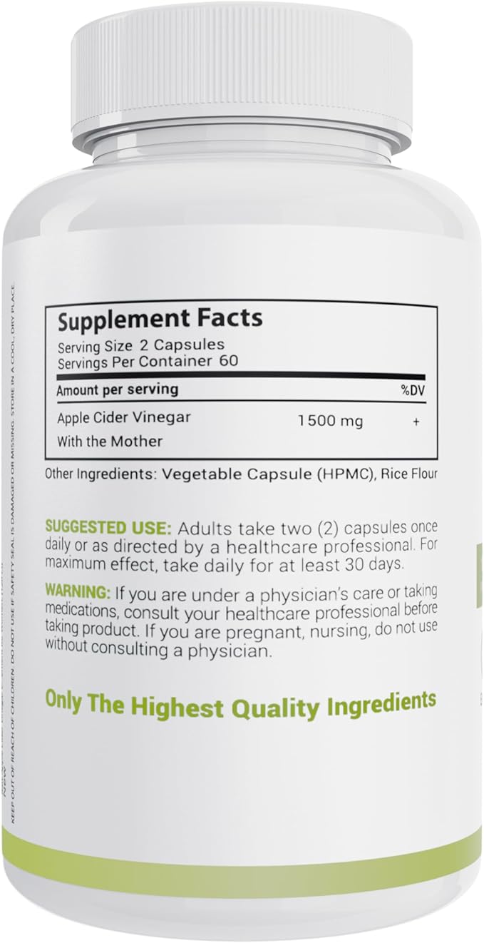 Raw Apple Cider Vinegar Capsules with Mother, 1500mg ACV Pills - Boost Energy, Support Immunity & Digestion & Weight Management for Women & Men - 2 Pack