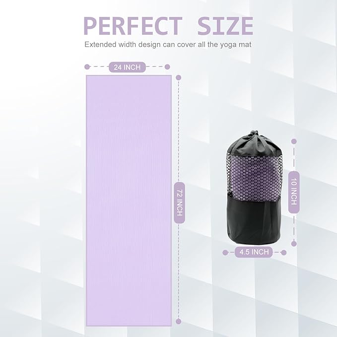 Eunzel Yoga Towel,Hot Yoga Mat Towel with Grip Dots Sweat Absorbent Non-Slip for Hot Yoga, Pilates and Workout 24" x72", Taro Purple