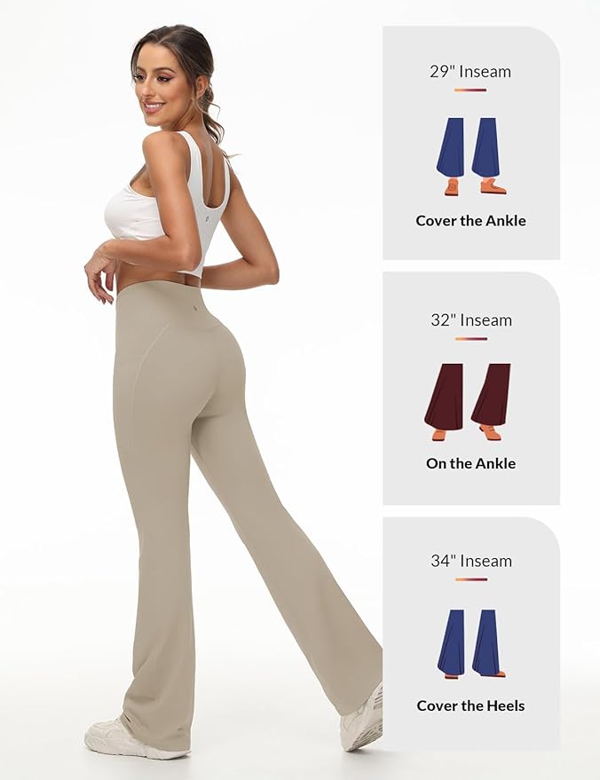 baleaf Women's V Crossover Flare Leggings with Pockets Yoga Pants High Waist Casual Workout Gym Bell Bottom Leggings