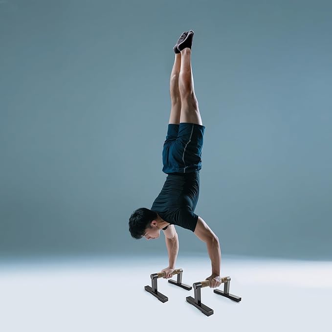 T Shape Floor Stand Wood Push Up Handle Bars for Men, Strength Training Pushup Stands Parallettes Bars with Sturdy Metal Bracket for Calisthenics, Fitness, Gymnastics, Workouts, Calistenia