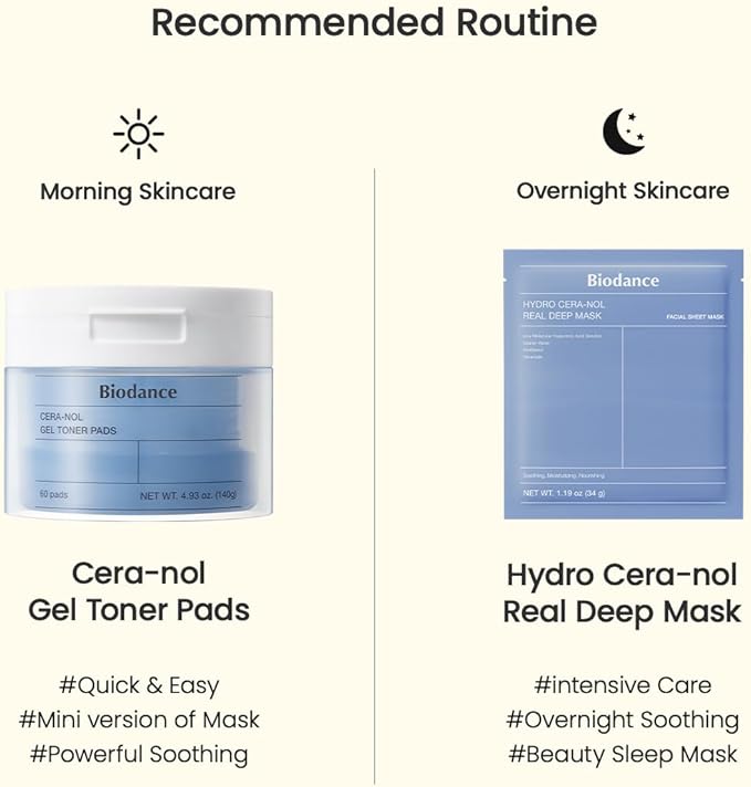 Biodance Cera-nol Gel Toner Pads | Hydrating, Soothing Korean Toner Pads for Sensitive Skin | 4.93 fl.oz.(140g), 60Pads
