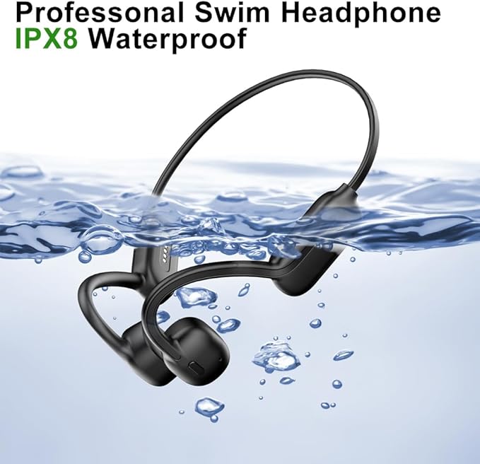 IHAO Swimming Headphones True Bone Conduction Open Ear Headset MP3 Player Built-in 32G Memory IP68 Underwater Waterproof Stereo Bluetooth Earphone for Driving Bicycling Running Skiing-Orange