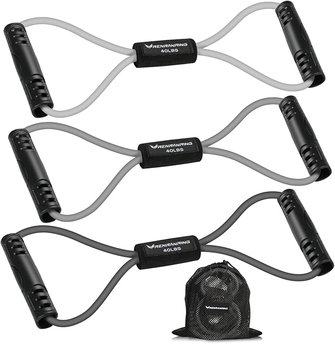 Figure 8 Fitness Resistance Bands with Handles - Exercise Tube Band Set of 3 for Arm and Shoulder Stretch, Rope 8 Word Elastic for Women and Men