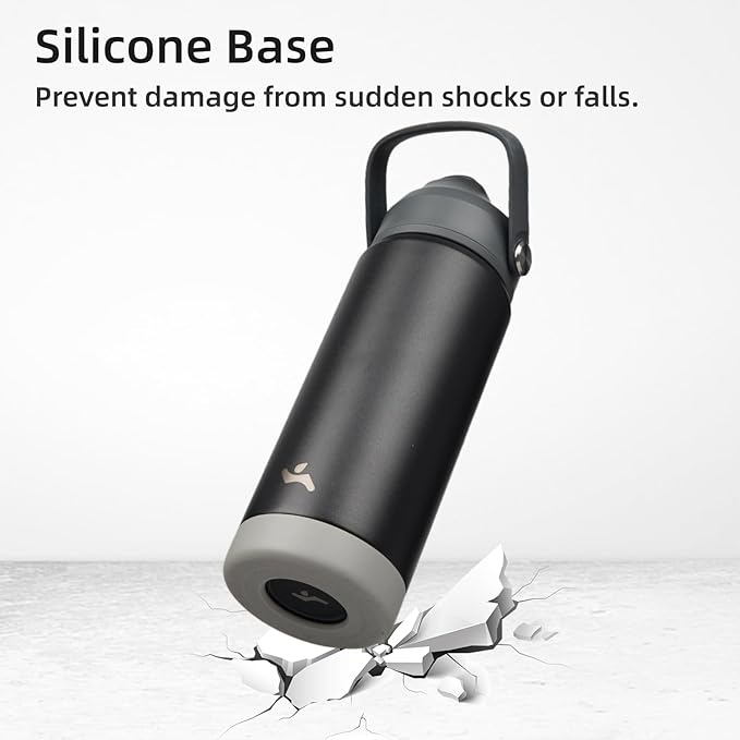 Insulated Water Bottle with Straw Lid,24 oz Stainless Steel Vacuum Metal Bottle with Silicone Handle,Black