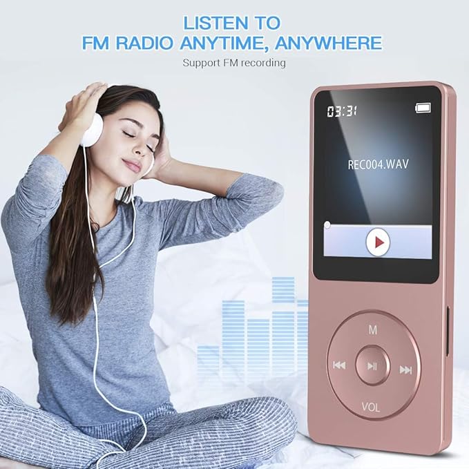 AGPTEK A02PL 64GB MP3 Player, 70 Hours Playback Lossless Sound Music Player, Supports up to 128GB(Rose Gold)