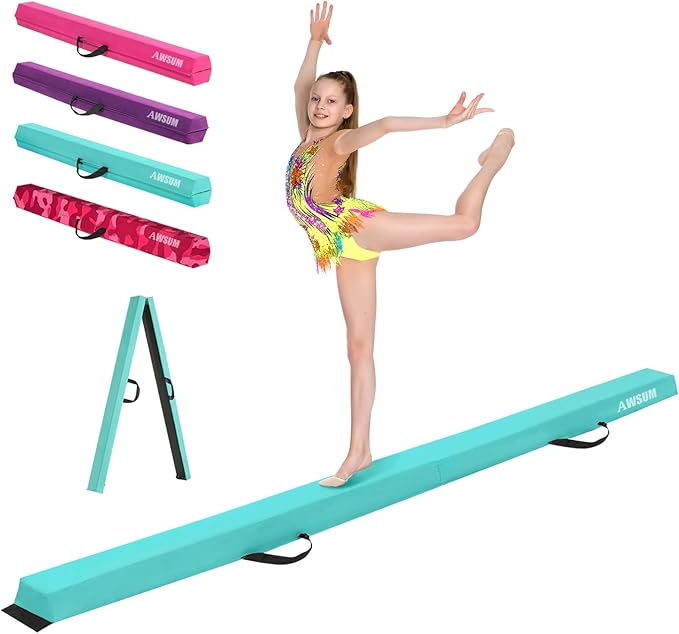 AWSUM Foldable Balance Beam for Kids, 6ft/8ft/9ft/10ft Anti-Slip Gymnastics Equipment, Suede Cover, Toddler to Teen, for Home Training School