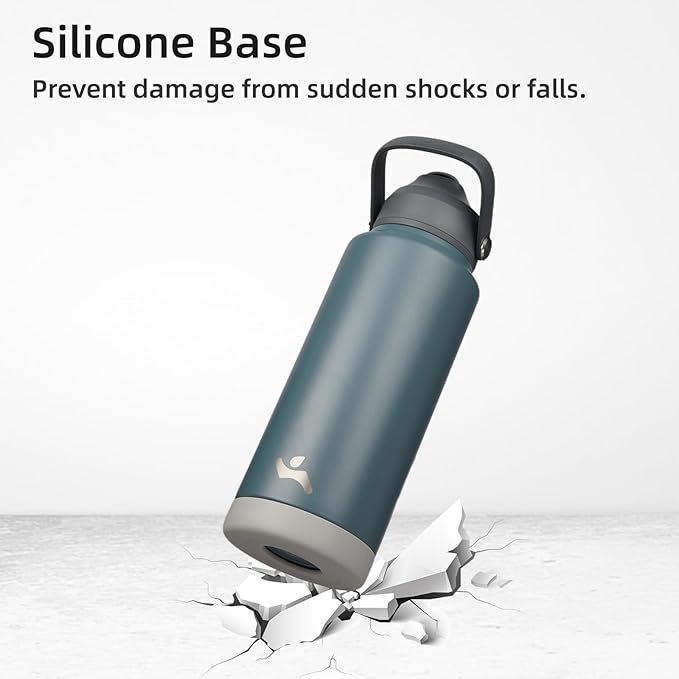 Insulated Water Bottle with Straw Lid,32 oz Stainless Steel Vacuum Metal Bottle with Silicone Handle,Dark Gray