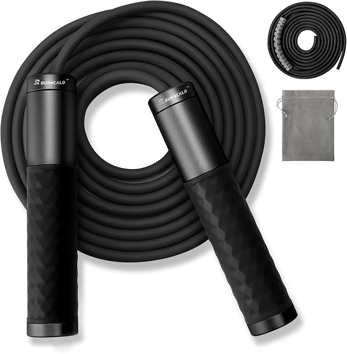 Weighted Jump Rope for Men, Women (1.5LB) - Alloy Steel Handles, Speed Skipping Rope, Gym,Indoor/Outdoor - Fitness, Workout, Boxing - Solid PVC & Cotton Rope