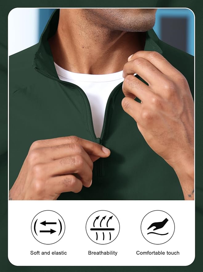 Aulemen Men's Casual Quarter Zip Pullover-Athletic Windbreaker Lightweight Jackets Hiking Golf for Men Mock Neck with Pockets