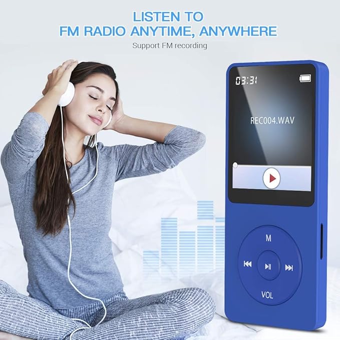 AGPTEK A02PL 64GB MP3 Player, 70 Hours Playback Lossless Sound Music Player, Supports up to 128GB(Deep Blue)