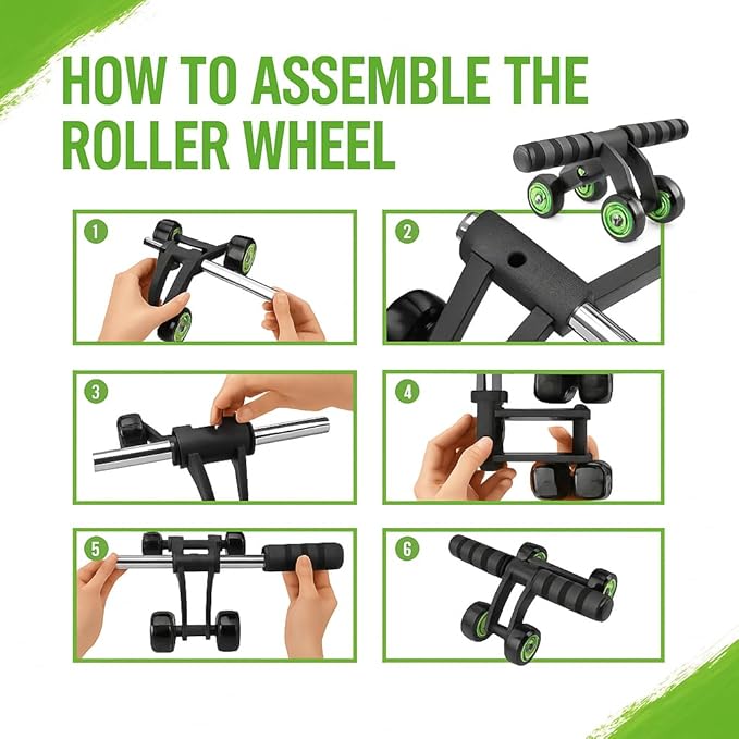 4-Wheel Ab Roller with Knee Pad β Abdominal Exercise Wheel for Core Strength Training, Stable Ab Workout Equipment for Men & Women, Non-Slip Handles, Smooth Bearings, Portable Home Gym Fitness Tool