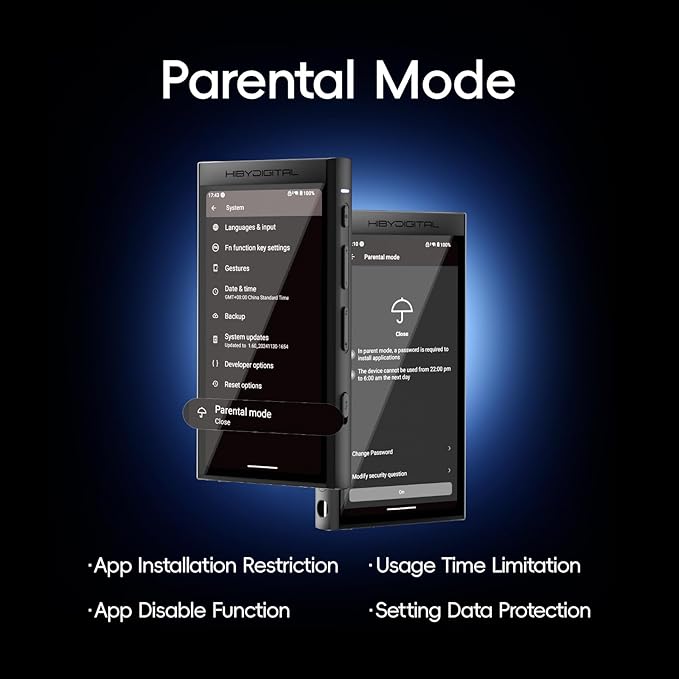 HiBy Digital M300 Music Player with Speaker Android 13 OS SD665 Soc Bluetooth WiFi and FM 1280x640 Resolution IPS Display Supports PCM768k DSD256 32G+2TB Expandable Memory Blue