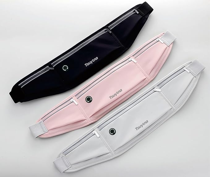 Running Belt for Women & Men - Slim Phone running belt with Water-Resistant Phone Holder, 3 pockets Adjustable Waist Strap, Reflective Safety Design for Running, Hiking, Travel,Fitness (Pink)