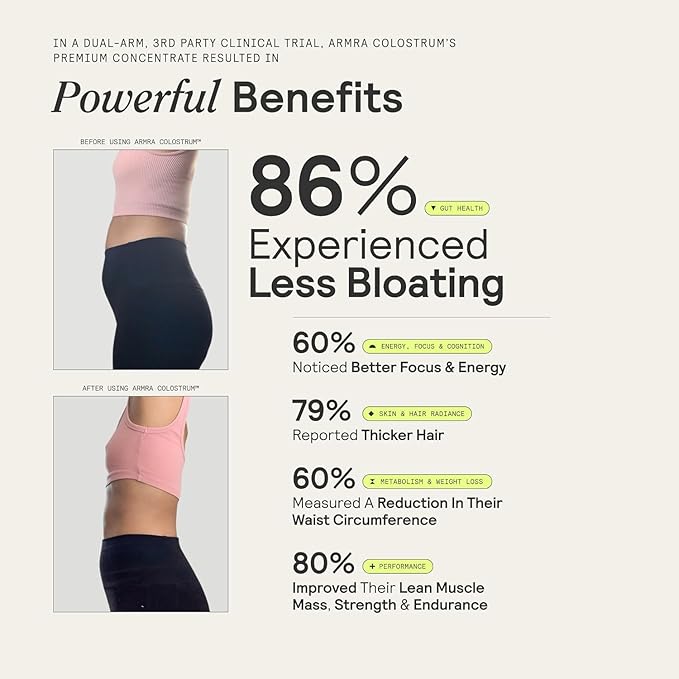 ARMRA Colostrum™ Powder | Unflavored | Gut Health & Bloating | Skin & Hair | Immunity | Keto, Gluten & Fat-Free | 30 Servings