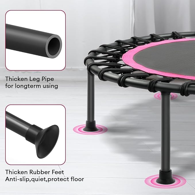 ONETWOFIT 42"/45" Rebounder Trampoline for Adults, Silent Mini Trampoline Indoor Exercise Fitness Trampoline Bungee Rebounder Workout Max Load 330lbs
