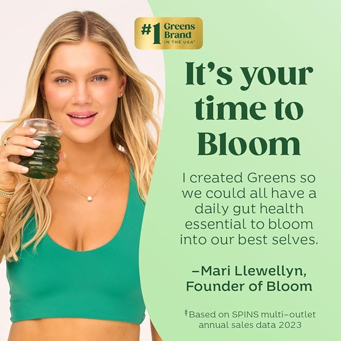 Bloom Nutrition Superfood Greens Powder, Digestive Enzymes with Probiotics and Prebiotics, Gut Health, Bloating Relief for Women, Chlorella, Juice Mix w/Beet Root Powder, 30 SVG, Orange Passionfruit