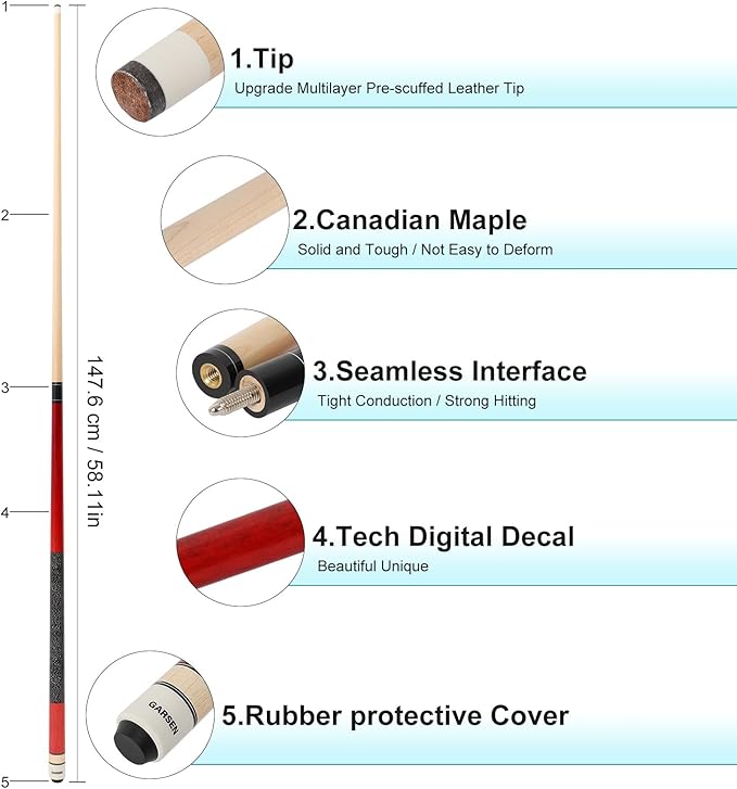 4 Pieces Pool Cue Stick 58 inch 18 oz 19 oz 20 oz 21 oz Billiard House Bar Pool Stick