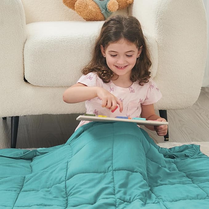 yescool Weighted Blanket (5 lbs, 36" x 48", Teal) Cooling Heavy Blanket for Sleeping Perfect for 40-60 lbs, Breathable Blanket with Premium Glass Bead, Machine Washable