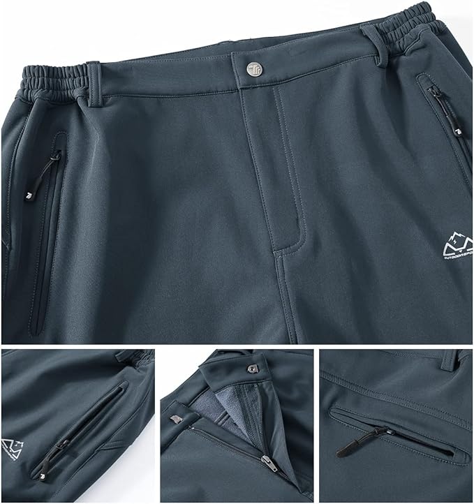 Gopune Men's Snow Ski Waterproof Softshell Pants Outdoor Windproof Warm Hiking Insulated Pants