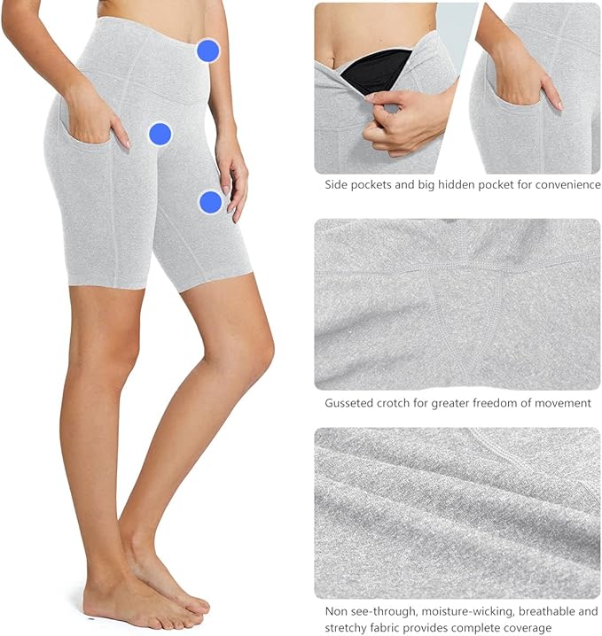 baleaf Women's 8"/ 5"/ 3" Biker Shorts High Waist Yoga Workout Gym Running Volleyball Spandex Shorts with Pockets