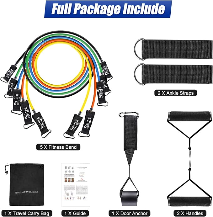 Resistance Bands Set, Himaly Exercise Bands Strength Training Fitness Bands Workout Elastic Bands with Legs Ankle Straps, Door Anchor, Handles & Carry Bag for Home Outdoor Workouts