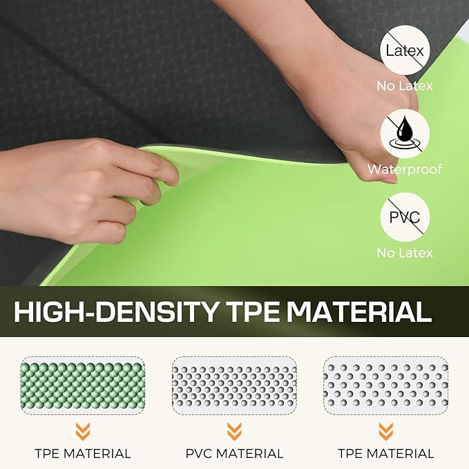 Yoga Mat Non Slip, Anti-Tear 3/16 Thick TPE Yoga Mats for Women and Men, 72"x24" Exercise & Fitness Mat with Carrying Strap, Workout Mats for Yoga, Pilates and Floor Exercise