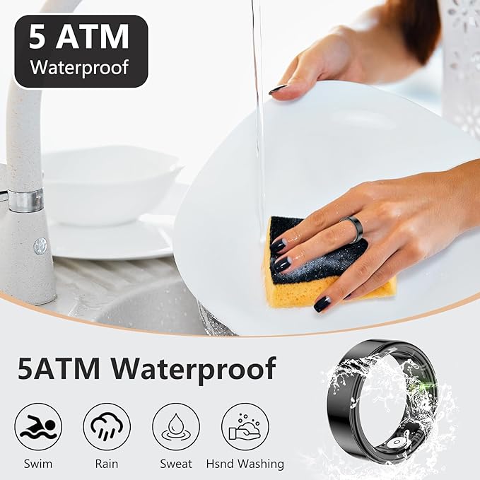 Thin Smart Ring for Fitness & Health Tracking -Heart Rate/Blood Oxygen Monitor, 5ATM Waterproof, Sleep Analysis, Pedometer -No APP Subscription Compatible with Smartphone (Black, 11)