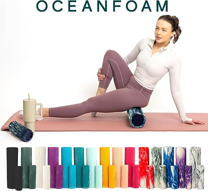 Oceanfoam Tidal Roller - Dark Navy, Hunter & Seafoam Marbled - Muscle Massage Foam Roller for Back Pain & Stretching - Firm & Ergonomic Wide Wave Textured - Yoga & Athletics - Full Size, 20" x 5"