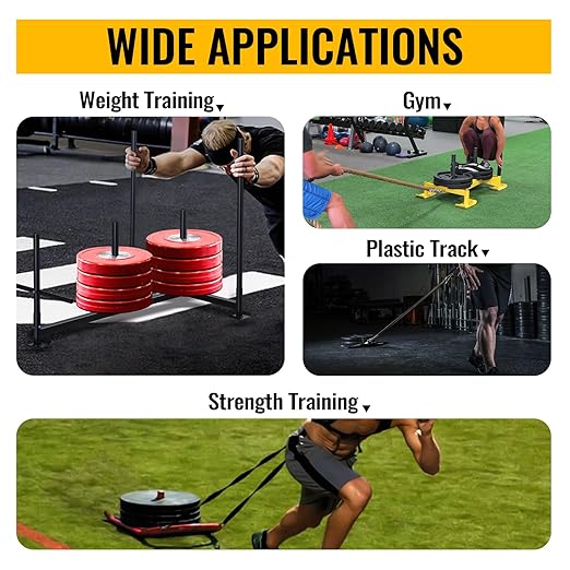 Weighted Training Pull Sled Fit for 1-2 Inch Plates, Sled Workout Equipment, Sport Power Sled for Athletic Exercise and Speed Improvement,300LB