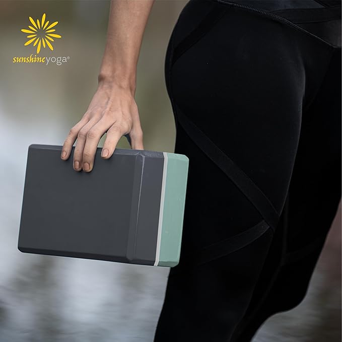 Sunshine Yoga 4" Striped Yoga Block, 6 Pack Bulk EVA Foam Yoga Blocks, Firm and Supportive Yoga Brick, Balance Foam for Stretching, Pilates, and Workout, 4" x 6" x 9"