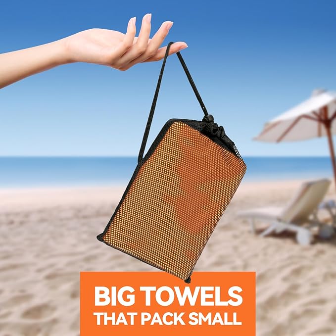 Microfiber Beach Towel-Perfect for Travel, Sports, Camping, Swimming, Yoga, Gym- Quick Dry, Sand Free, Compact, Lightweight, Absorbent (Orange,Large(160x90cm, 63x35”))