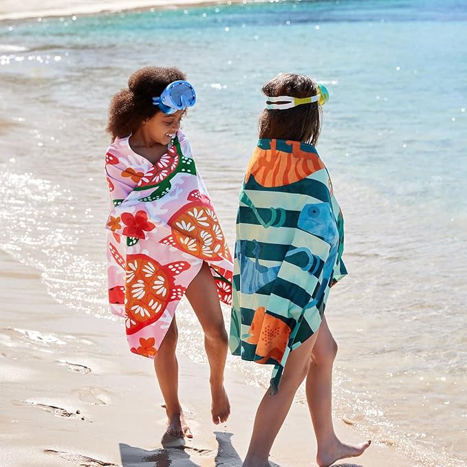 Dock & Bay Beach Towel - Quick Dry, Sand Free - Compact, Lightweight - 100% Recycled - Includes Bag - Turtley Tropical - Large (160x90cm, 63x35)