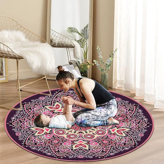Knsbk Large Round Yoga Mat 4.6'X3.5mm for Exercise Premium Extra Thick, Ultra Comfortable, Non Slip, Meditation Mat