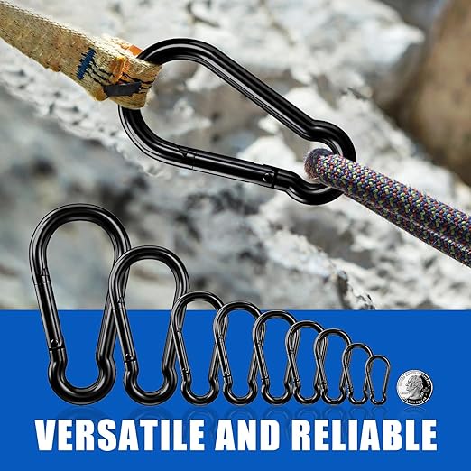 KINLINK 15 Pack Black Carabiner Clip, 2.36 inch Heavy Duty Spring Snap Hook, Small Caribeener Clips for Outdoor Camping, Swing Set, Hammock, Hiking Travel, Fishing, Quick Link Keychain