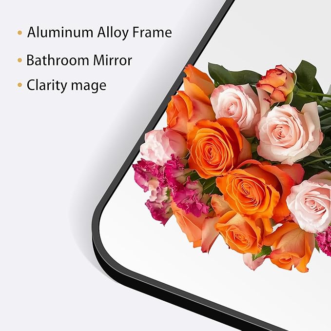 24" x 48"Bathroom Mirror, Matte Black Wall Mirror with Metal Frame, Decorative Rectangular Vanity Mirror for Bedroom Bathroom Living Room Entryway (Horizontal/Vertical)