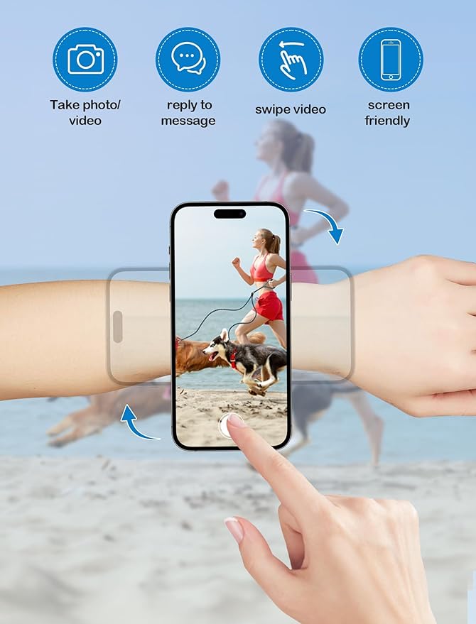 TOPGO Magnetic Running Phone Holder for iPhone, HD Mirror & Extendable Anti-Drop Rope for Gym/Yoga, 360° Rotatable Wrist Phone Holder, Fits iPhone 16 Pro & Android (Blue, 2 Straps)