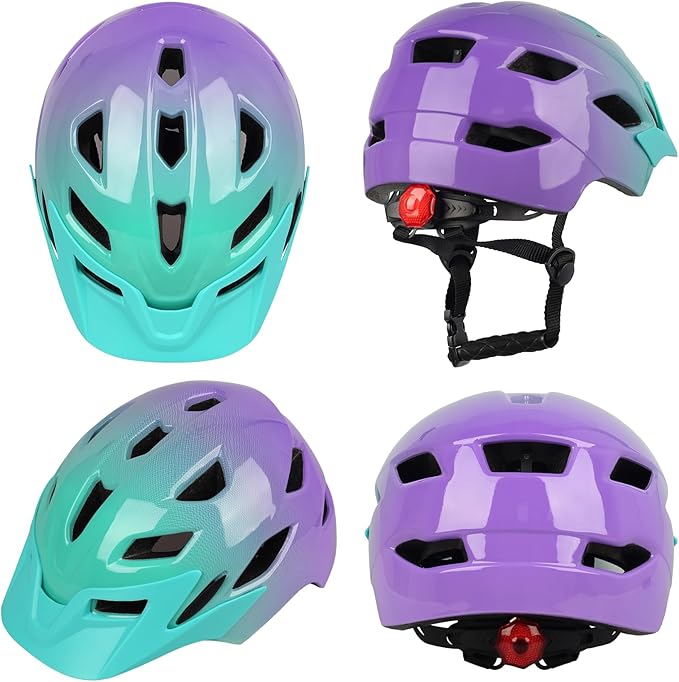 Kids Bike Helmet,Bavilk Kids Boys Girls Bike Helmets with LED Light Detachable Visor Children Youth Teen Multi-Sport for Skating Cycling Scooter Skateboard Adjustable & Lightweight 19.7"-22.4"