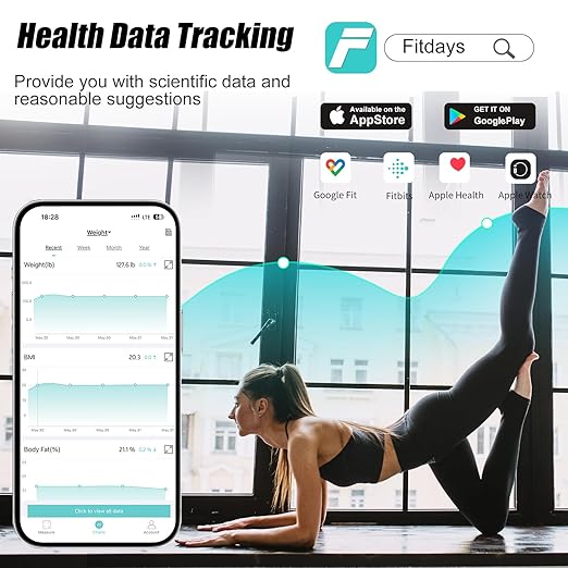 8 Electrode Smart Body Fat Scale with BMI, Body Fat, Muscle Mass, 28 Body Composition Metrics, Rechargeable High Precision Scale with Color VA Display for Home & Fitness