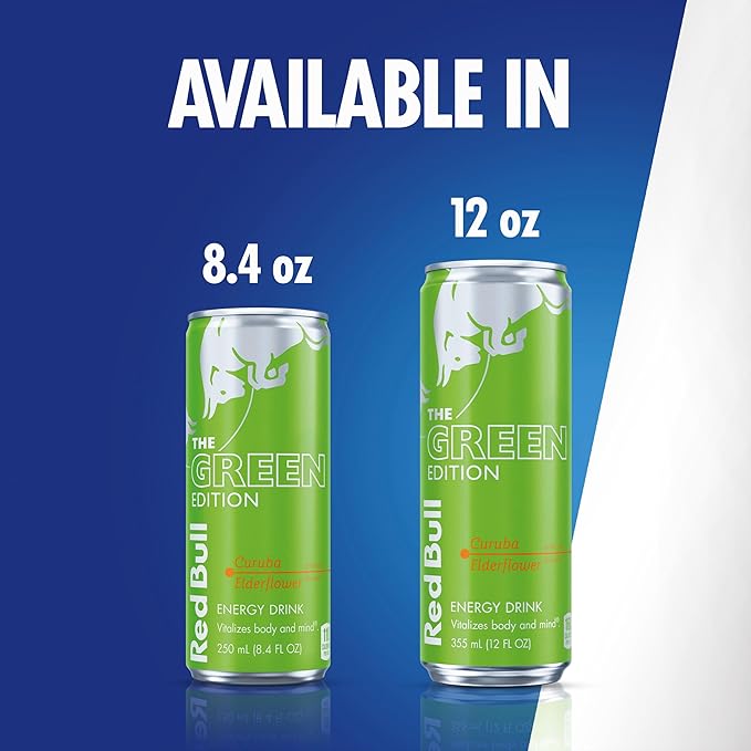Red Bull Green Edition Energy Drink, Curuba Elderflower, 8.4 fl. oz., Pack of 4 cans, with 80mg Caffeine, Taurine & B Vitamins