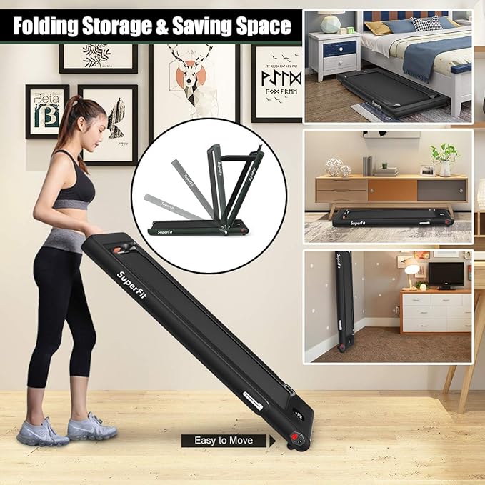 GYMAX Walking Pad, 2.25HP Dual Display Foldable Treadmill for Home with Remote/Smart App Control, Portable Compact Treadmill for Office Under Desk, Folding Running Machine for Small Spaces