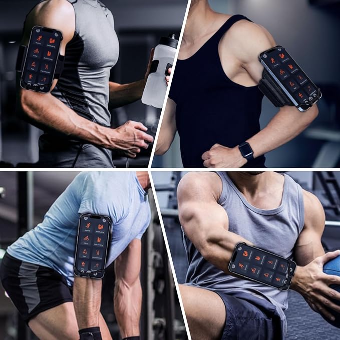 Armband Phone Holder 360° Rotation & Detachable, Compatible with iPhone 15/14/13/12/Pro/Pro ect., for Samsung, and More Fits 4''-6.5'' Phones Ideal for Walking Running