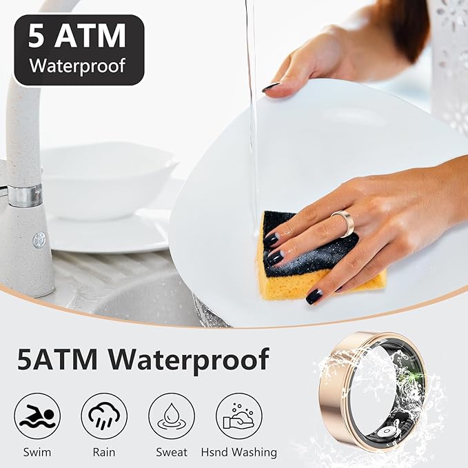 Thin Smart Ring for Fitness & Health Tracking -Heart Rate/Blood Oxygen Monitor, 5ATM Waterproof, Sleep Analysis, Pedometer -No APP Subscription Compatible with Smartphone (Rose Gold, 11)