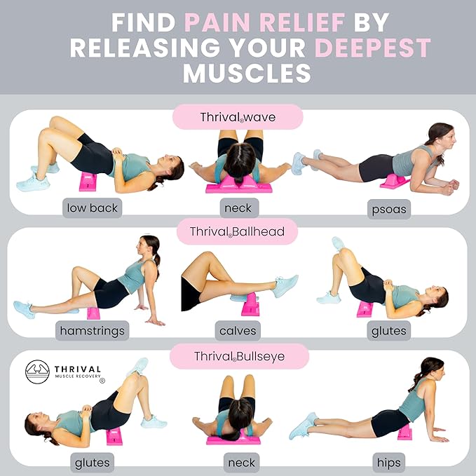 Thrival Wave - Fully Adjustable Psoas, Back and Hip Flexor Muscle Release Tool for Deep Tissue, Trigger Point Massage (Pink) – Made in USA