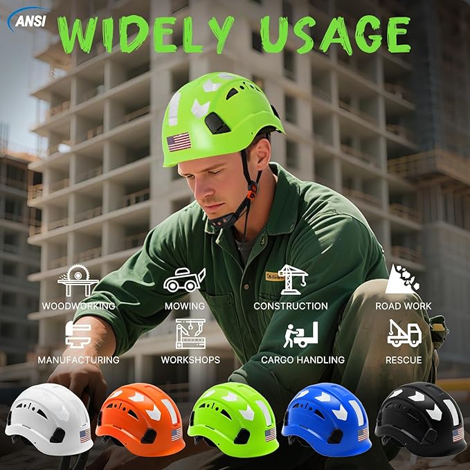 AOLAMEGS Construction Safety Hard Hat - ANSI Z89.1 Type Ι OSHA Approved Safety Helmets with Chin Straps Lightweight Reflective Vented ABS Hard Hats For Men Women Industrial Workwear 6-point Suspension