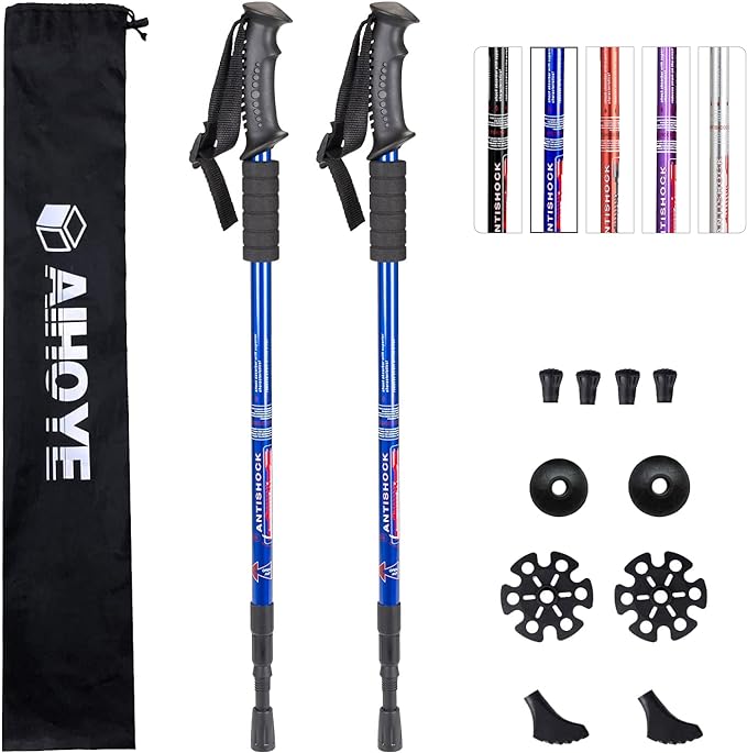 Aihoye Hiking Trekking Poles, 2 Pack Collapsible, Lightweight, Anti Shock, Walking Sticks, Adjustable Hiking Pole for Men and Women