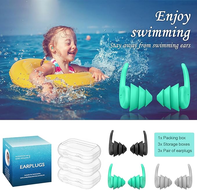 Kids Swimming Ear Plugs,3 Pairs Waterproof Reusable Silicone Child Swim Earplugs for Swimming Surfing Bathing Showering,Small Children Water Ear Plugs Suitable for Boys and Girls (Kids 4-12 Years Old)